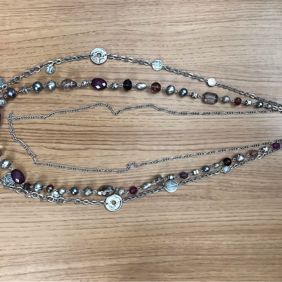Premier Designs Multi strand necklace, antique silver with purple beads. - Picture 6 of 9